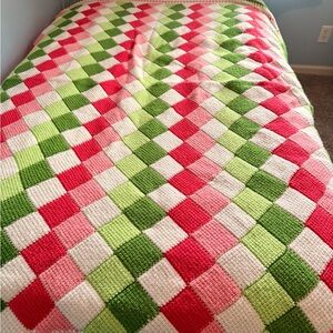 🧶 Handmade Vibrant Checkered Throw – “Watermelon” Colors